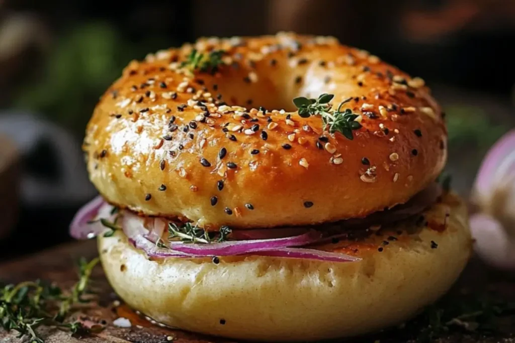 Warm better bagels served with butter and jam.