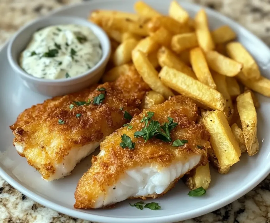 Rockfish fish and chips with tartar sauce