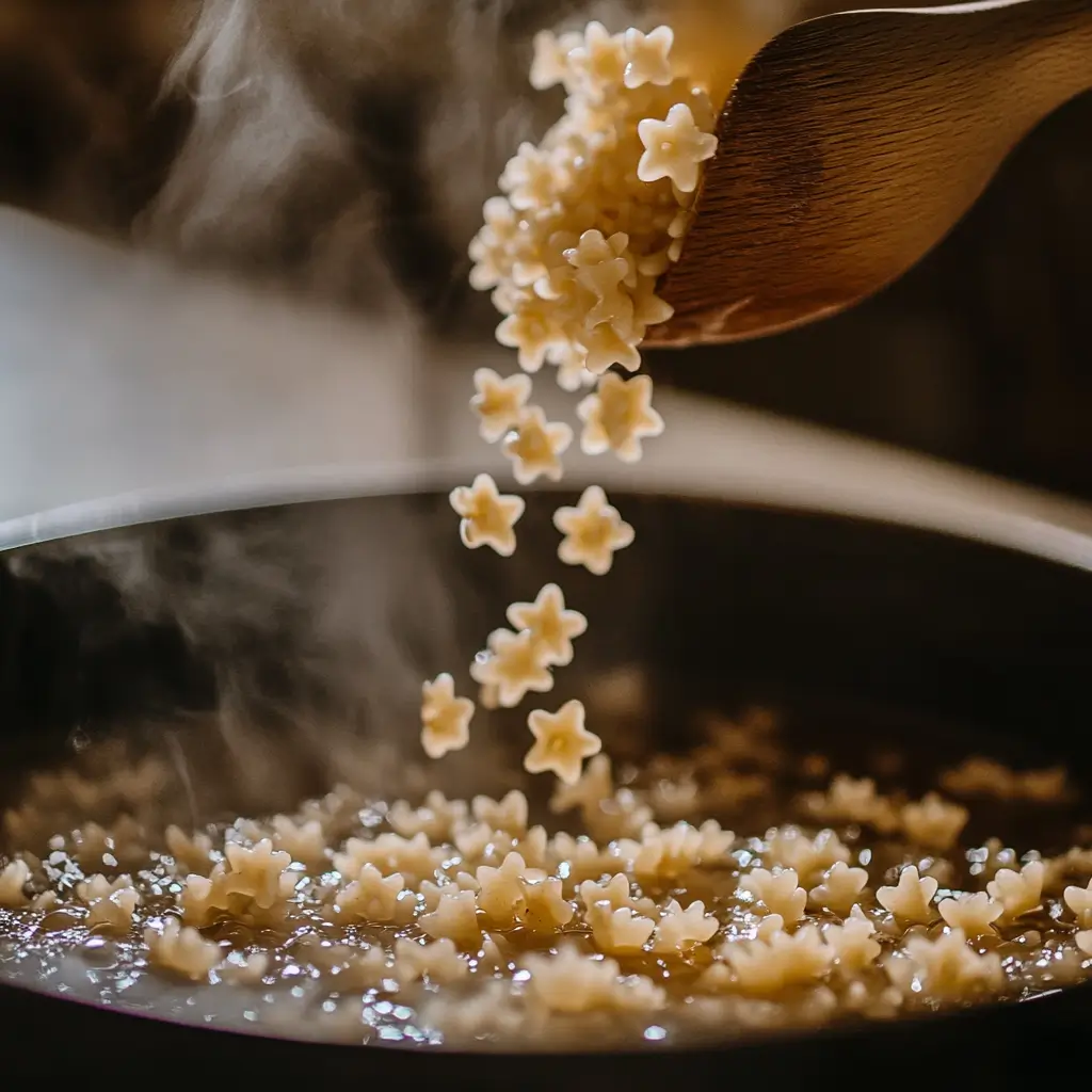 Warm and nourishing pastina soup with star-shaped pasta, rich broth, and a sprinkle of cheese.