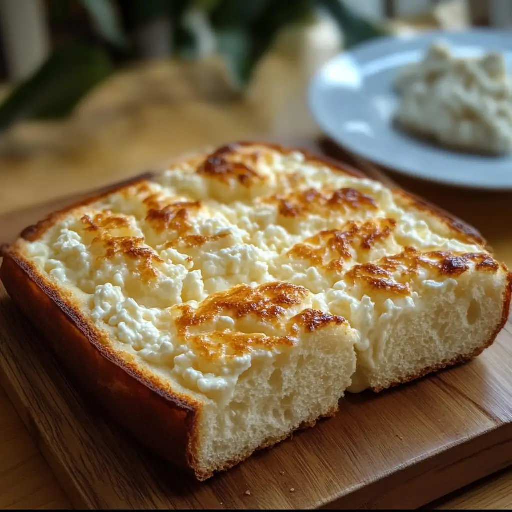 Soft and fluffy cottage cheese bread with a side of butter.