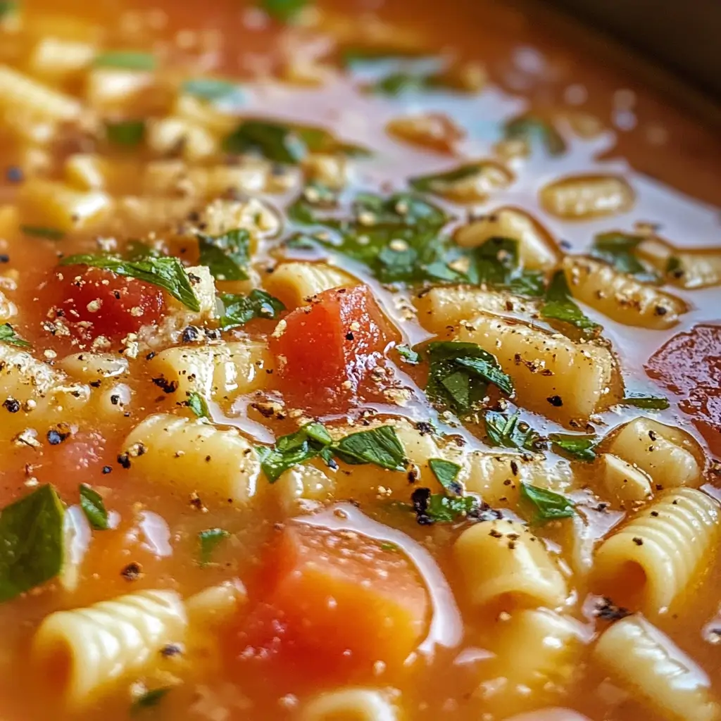 Warm and healing pastina broth with star-shaped pasta and fresh ingredients.