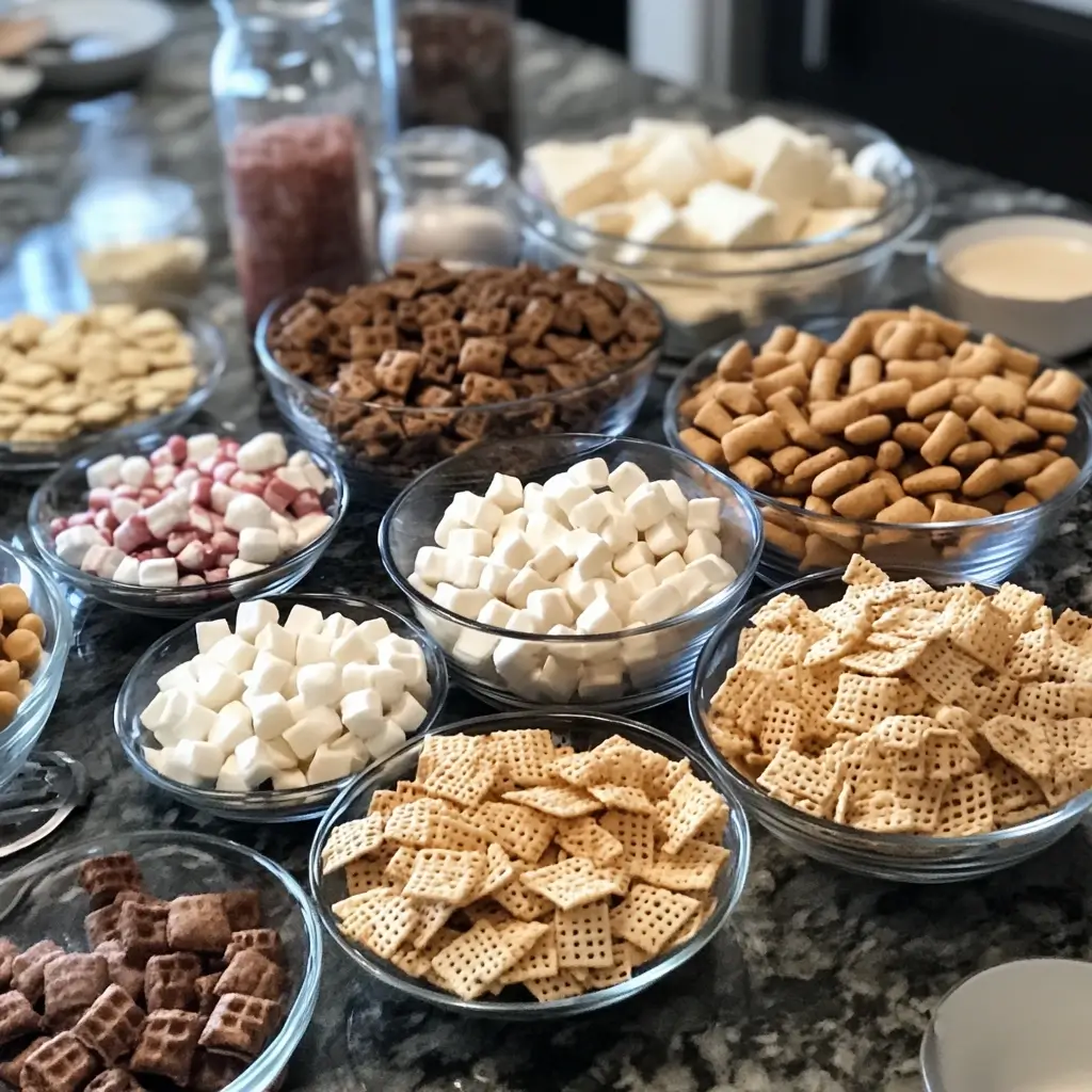 Step-by-step process of making homemade Chex Mix, including ingredient preparation, mixing, seasoning, and baking.