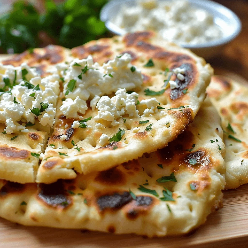 Cottage cheese flatbread topped with fresh herbs and red onion slices in a cast iron skillet.