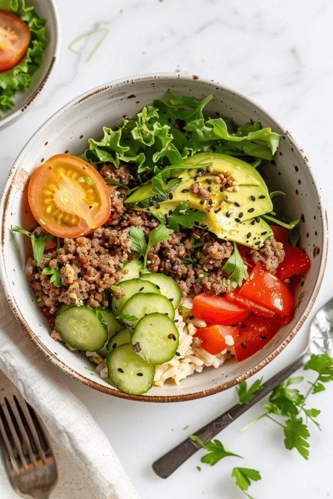 Zepbound Recipes for Weight Loss: The Ultimate Guide to Fat-Burning Foods 7 Zepbound lunch recipe burger bowl with lean beef and avocado