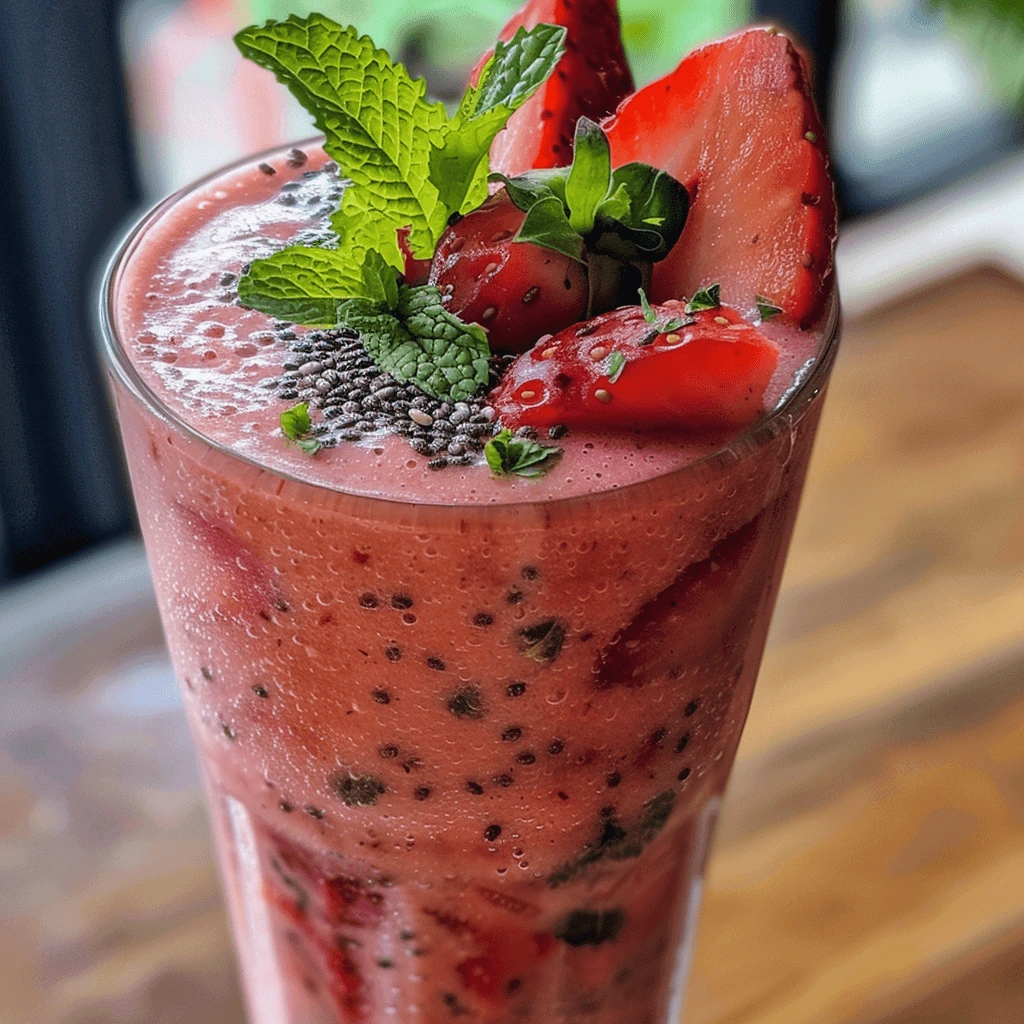 chia seeds in fruit smoothies with strawberries and mint