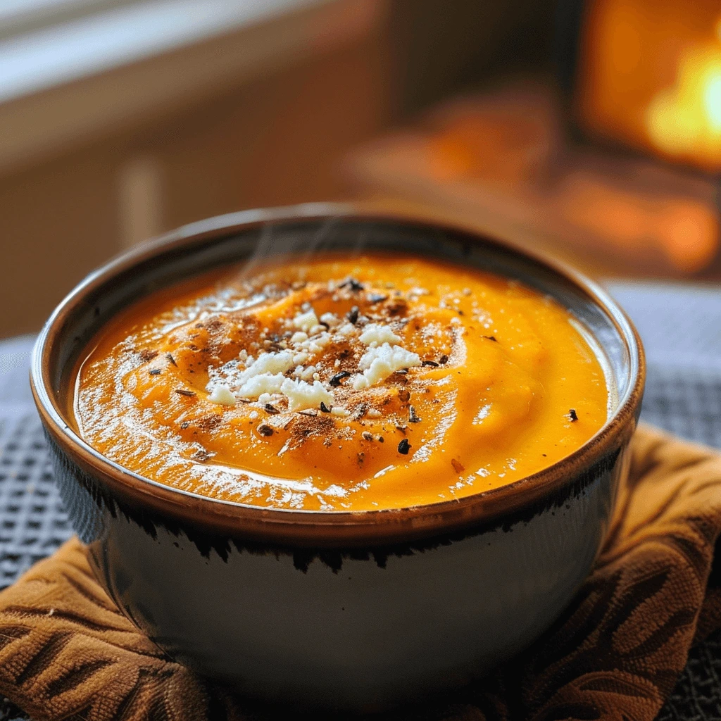 Cozy Spicy Butternut Squash Sweet Potato Soup | Easy Fall Comfort Food Recipe 1 Cozy spicy butternut squash and sweet potato soup served in a bowl with garnish