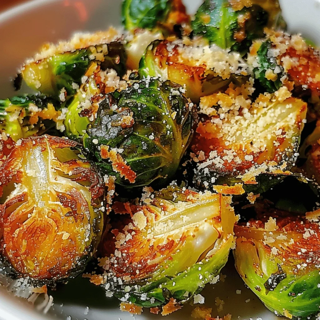 Crispy Parmesan Brussels Sprouts | Easy Roasted Veggie Side with Fresh Herbs 1 Crispy Parmesan Brussels sprouts roasted with fresh herbs on a baking sheet