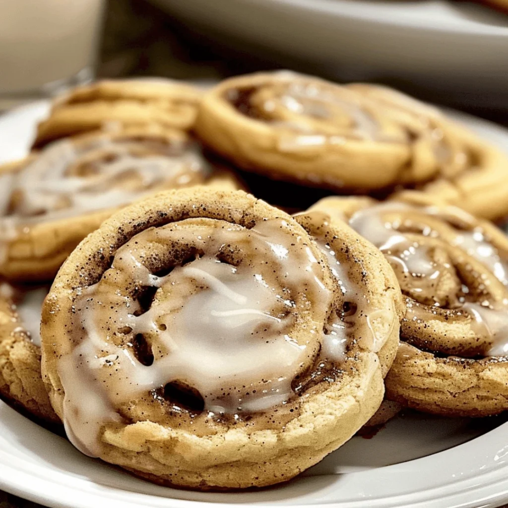 Easy homemade cinnamon roll cookies with swirl filling and glaze drizzle