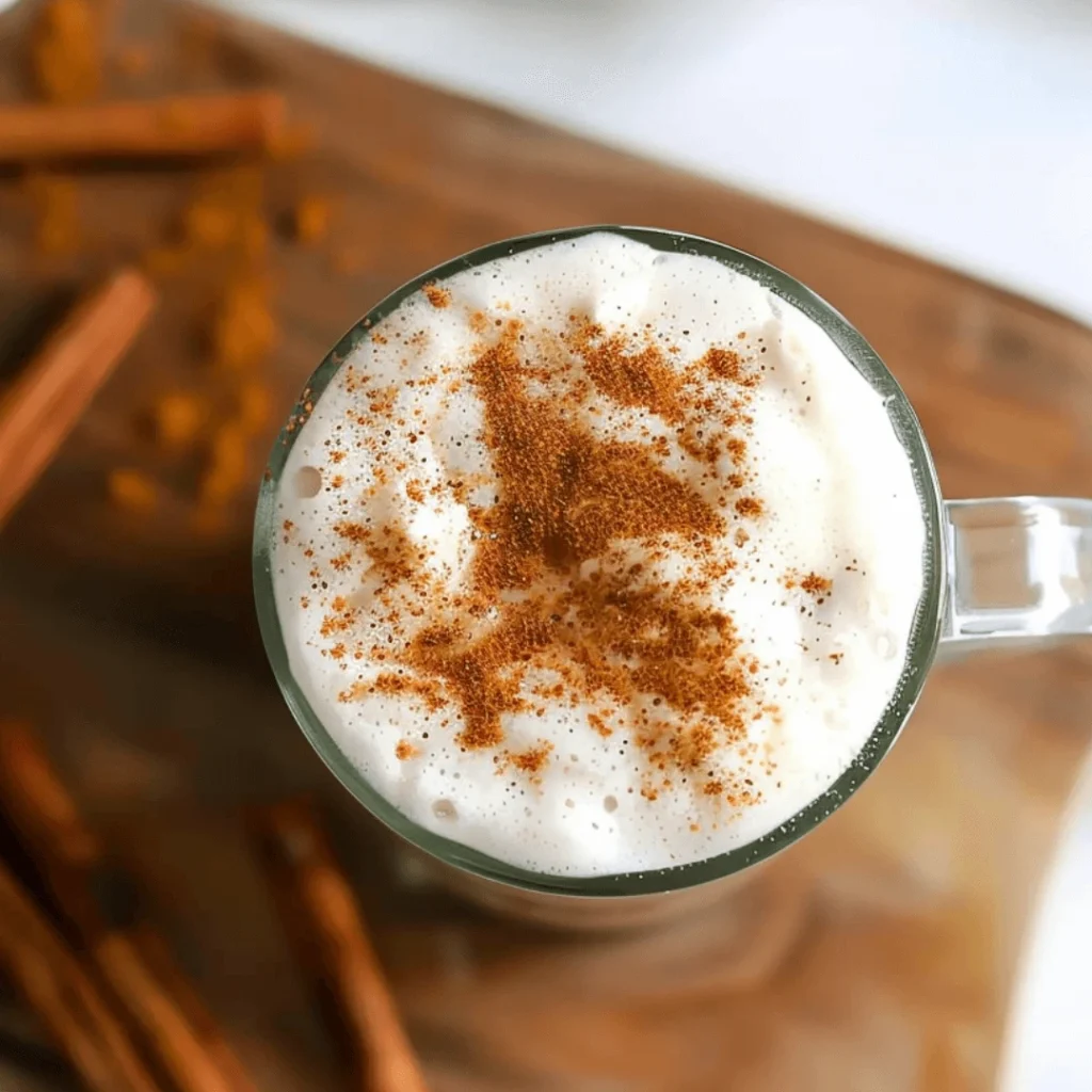Starbucks-inspired iced pumpkin cream chai latte in a glass with whipped cream and cinnamon on top