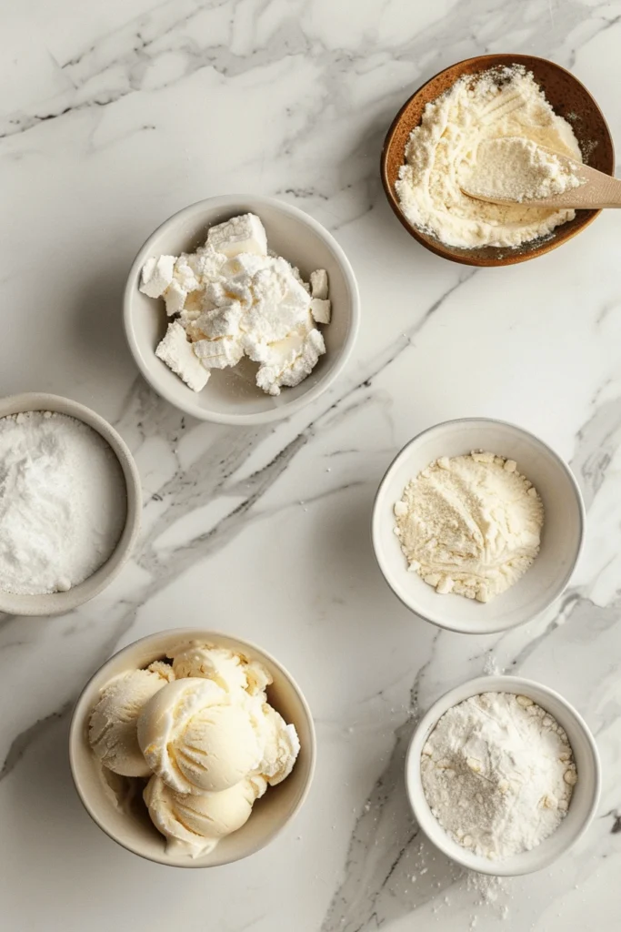 Mochi Ice Cream Recipe: How to Make the Best Chewy Japanese Dessert at Home 8 Mochi ice cream ingredients laid out for recipe preparation