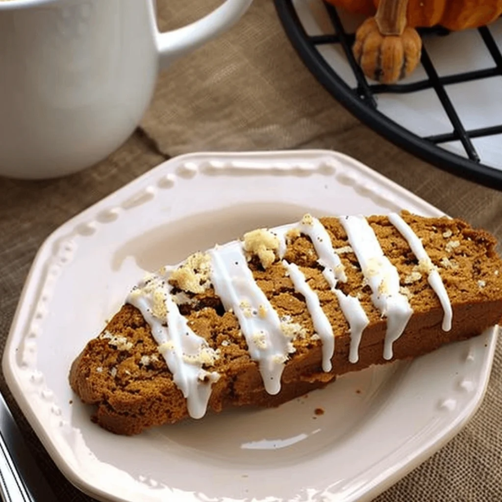 Pumpkin Spice Latte Biscotti on a cooling rack with coffee mug