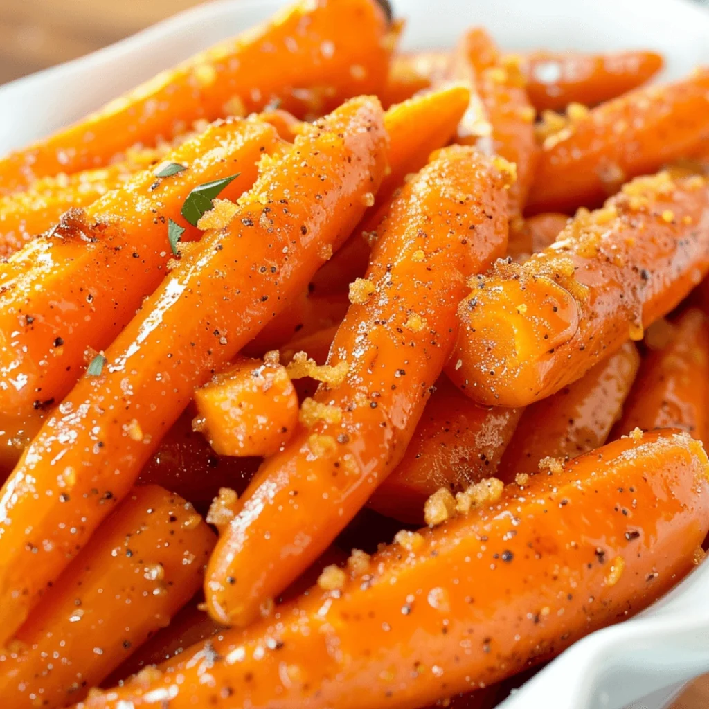 Slow Cooker Maple & Brown Sugar Carrots | Easy, Sweet, and Delicious Side Recipe 1 Slow cooker maple and brown sugar glazed carrots in a white serving bowl