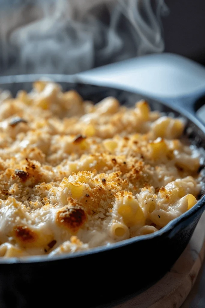 Smoked Gouda Mac and Cheese in cast-iron skillet