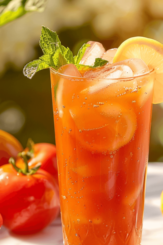 Recipe card styled Tomato Lemonade with ingredients displayed