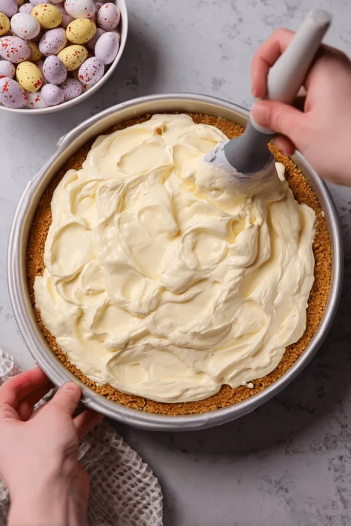 assembling mini egg cheesecake