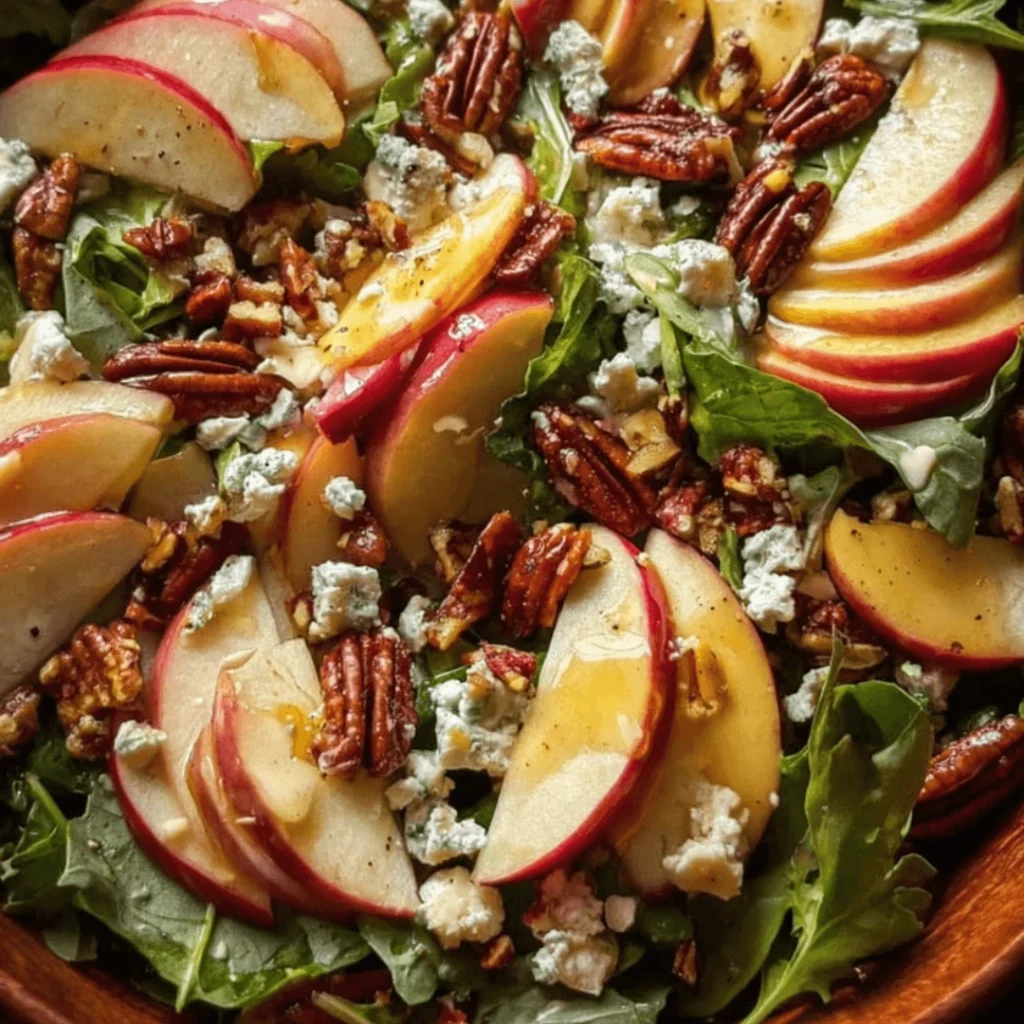Autumn Harvest Honeycrisp Apple and Feta Salad with pecans, cranberries, and fresh greens