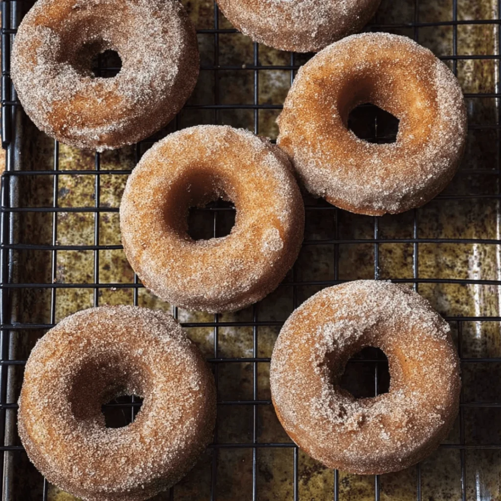 Cozy Baked Apple Cider Donuts with Cinnamon Sugar | Easy Fall Treat 1 Cozy baked apple cider donuts coated in cinnamon sugar on a fall table setting