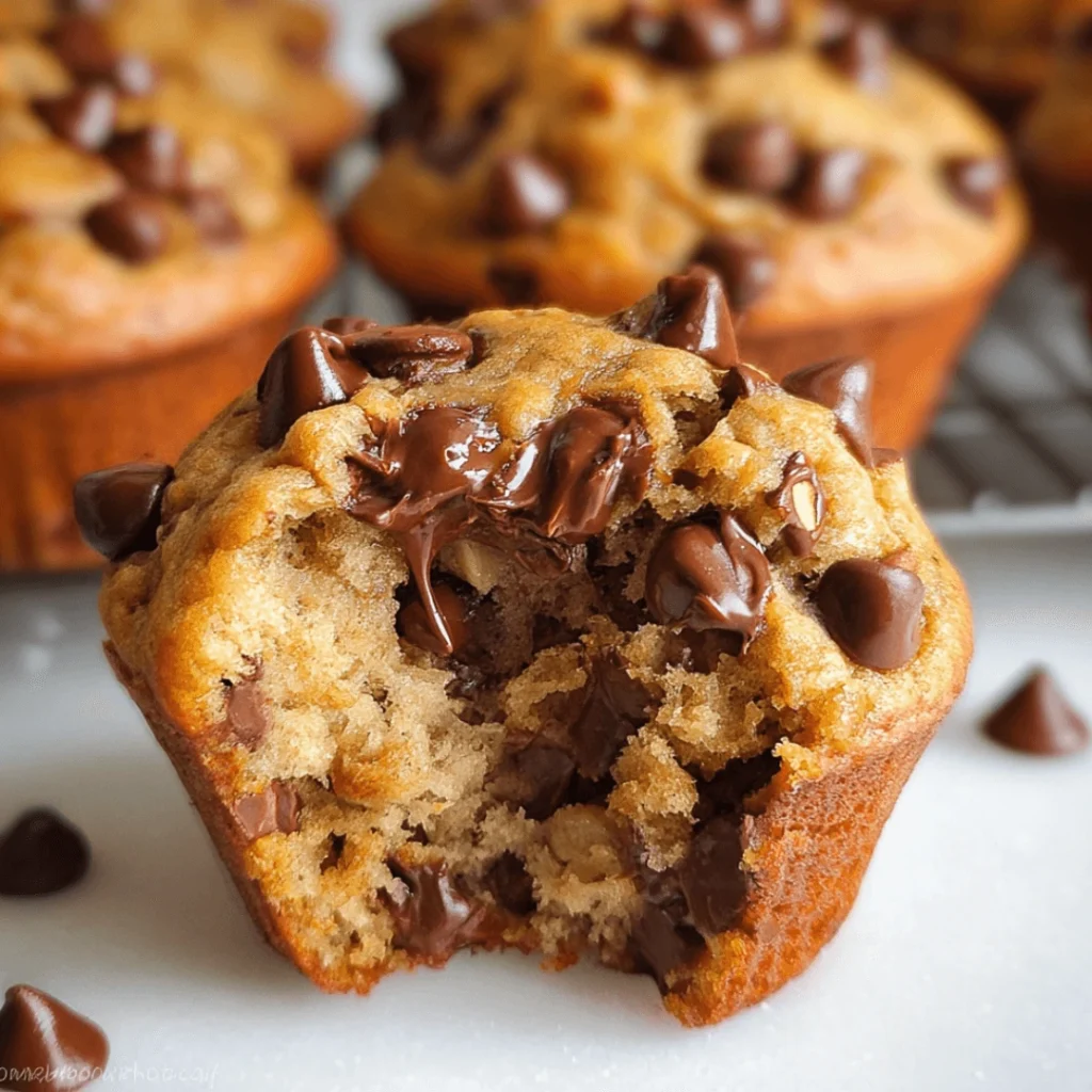 Banana chocolate chip muffins on a cooling rack