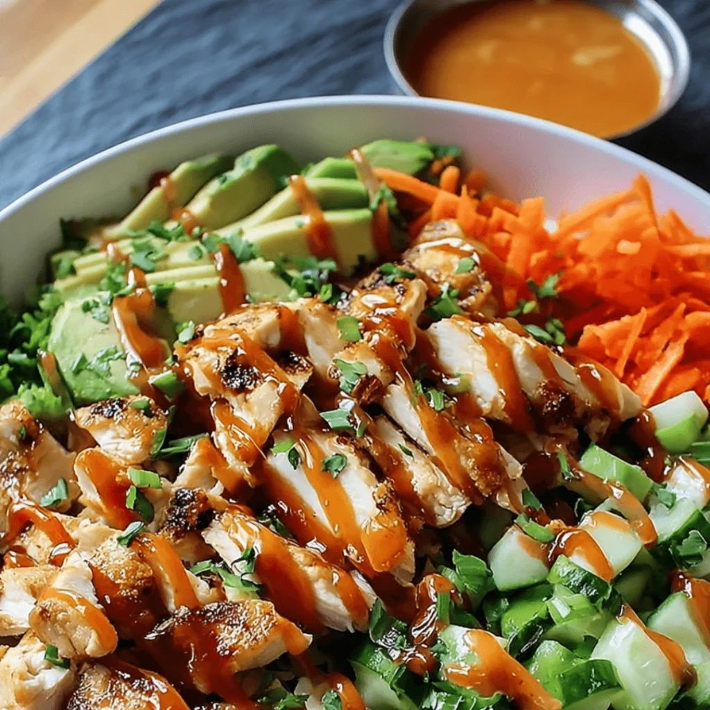 Colorful Bang Bang Chicken Bowl with tender chicken, mixed veggies, and creamy sauce