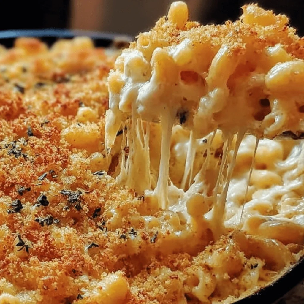Best Ever Baked Mac and Cheese Recipe – Creamy, Cheesy & Easy Comfort Food! 1 Golden, cheesy baked mac and cheese with a crispy panko topping, bubbling in a baking dish.