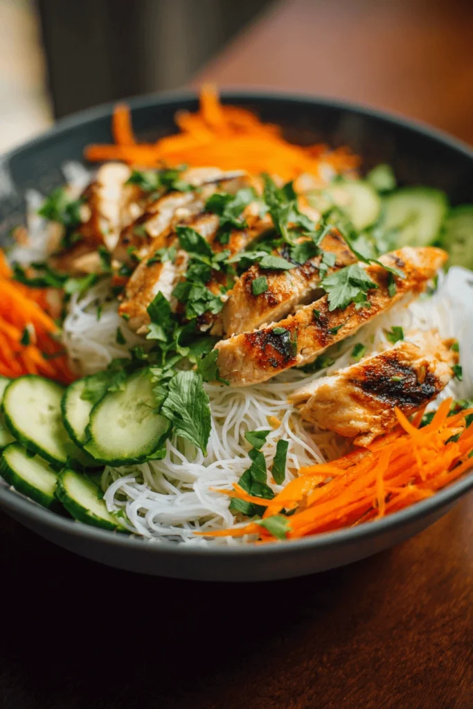 Healthy cold rice noodle salad