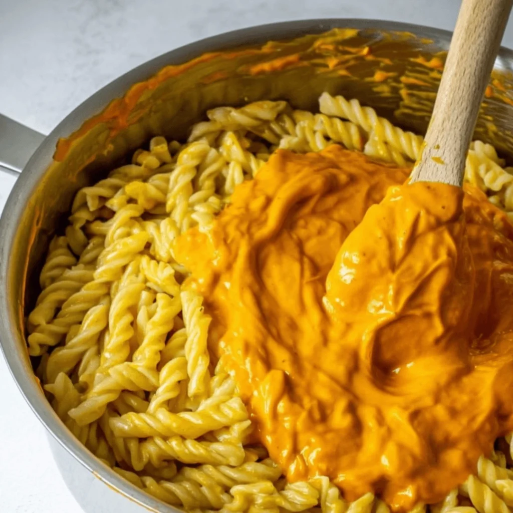Creamy butternut squash pasta sauce served over penne with fresh herbs