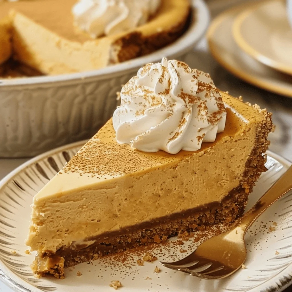 Easy make-ahead pumpkin cheesecake with whipped cream and cinnamon on top