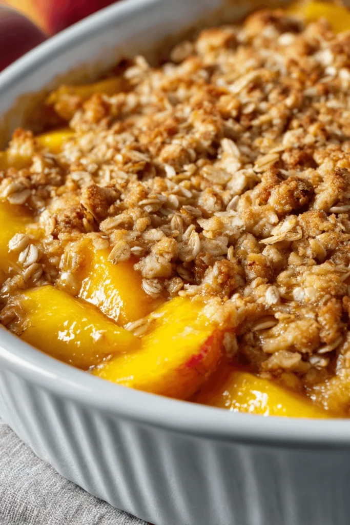 Frozen peach crumble with oat topping