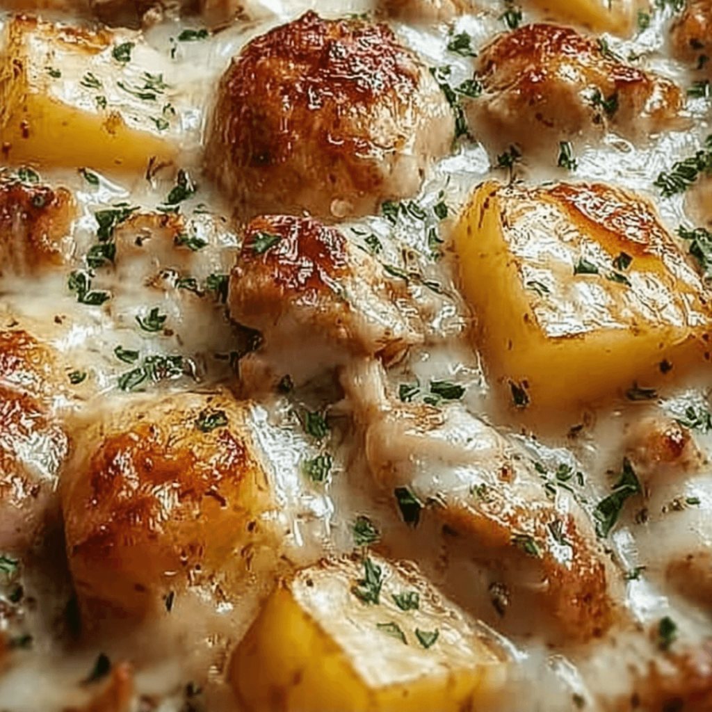 Garlic Parmesan Crockpot Chicken and Potatoes served with parsley garnish