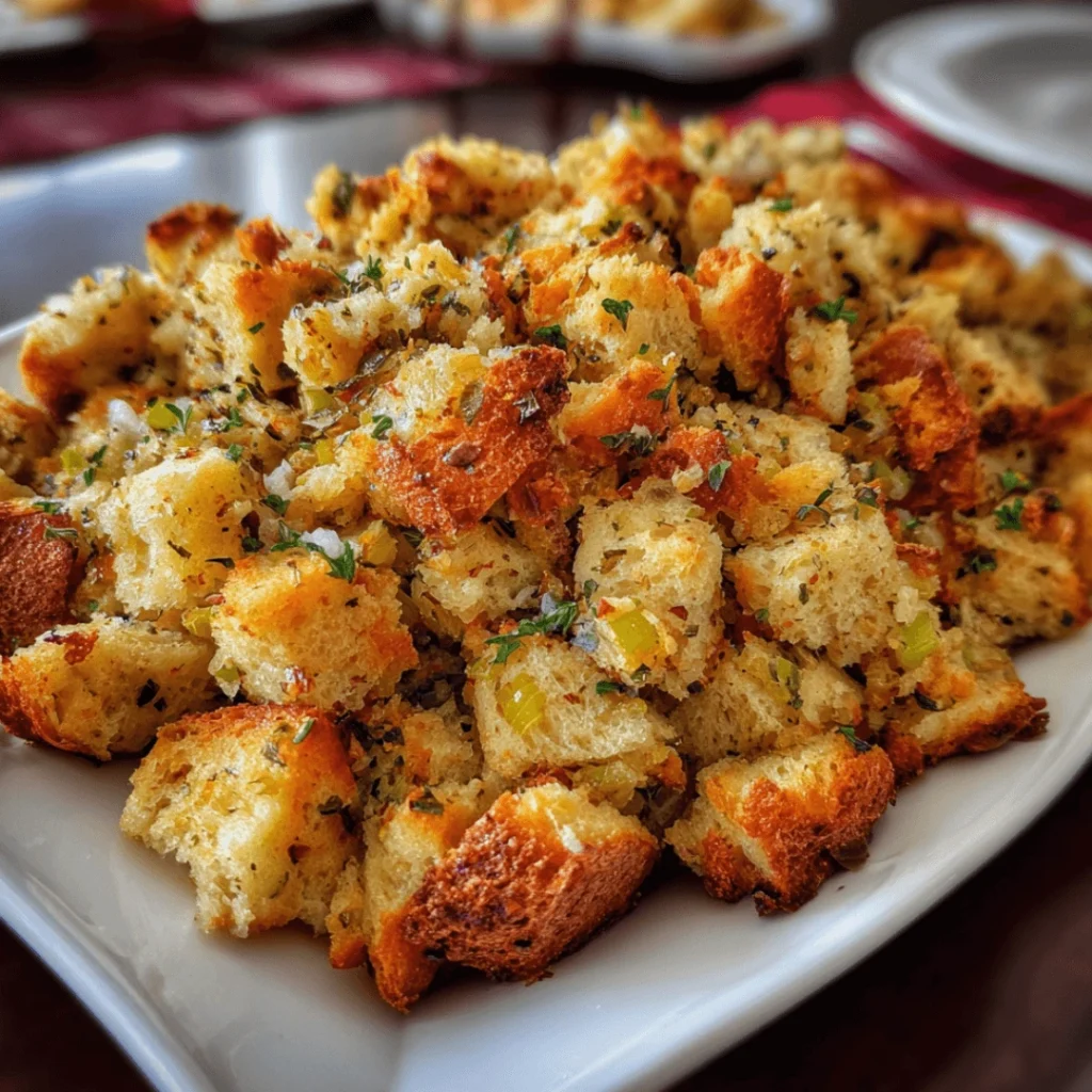 Grandma’s Thanksgiving Stuffing Recipe | Easy, Flavorful, Show-Stopping Side Dish 1 Golden-brown homemade Thanksgiving stuffing in a baking dish