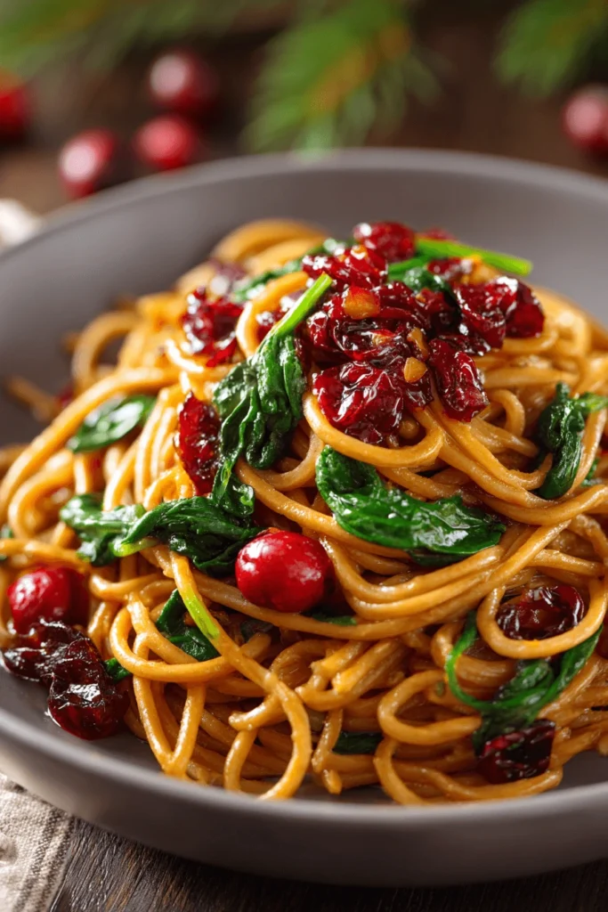 Healthy Cranberry Spaghetti with whole grains and fresh vegetables
