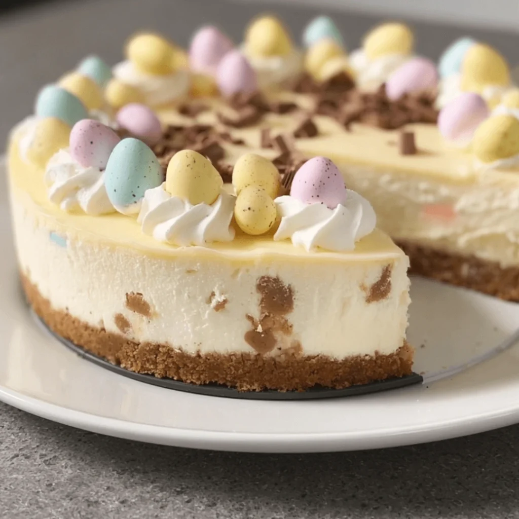 mini egg cheesecake with chocolate eggs