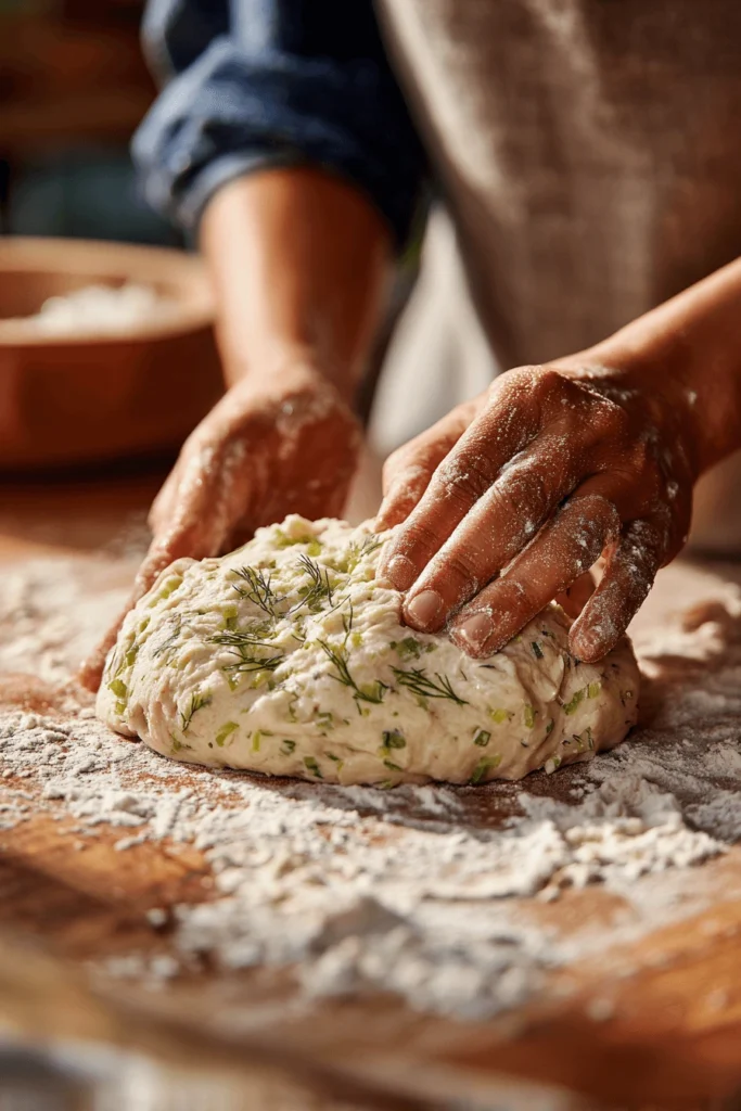 Dill Pickle Bread Recipe: A Tangy Homemade Loaf You’ll Love 6 Mixing dough for dill pickle bread
