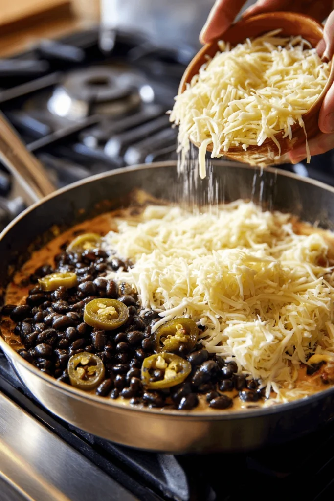 Preparing smoked queso dip with cheese and jalapeños
