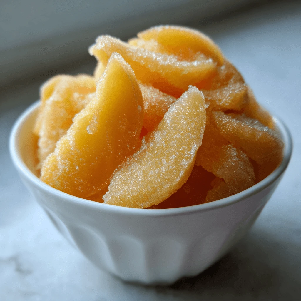 Shaved frozen peach dessert in a bowl