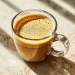 Tahini coffee in a cup showing creamy nutty texture