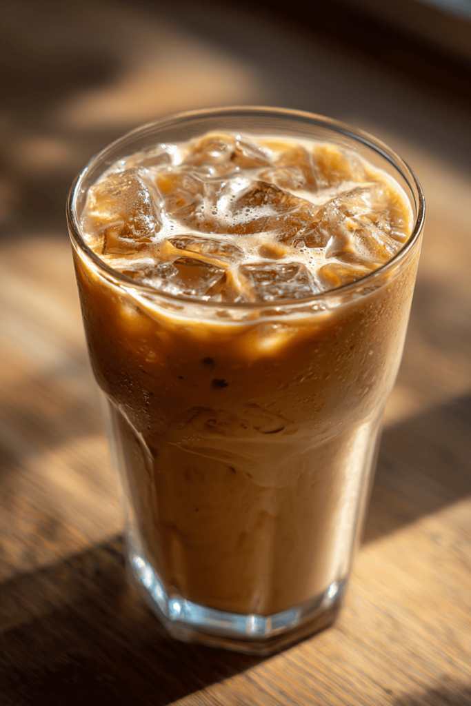 Iced tahini coffee slushie in a glass