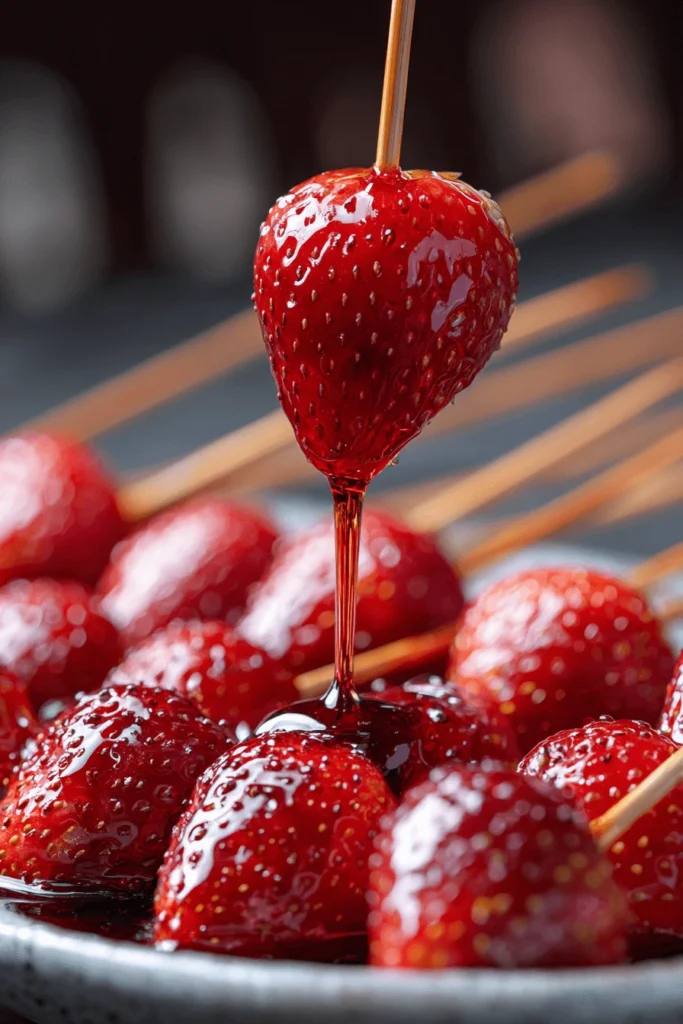 Tanghulu fruit dipped in sugar syrup