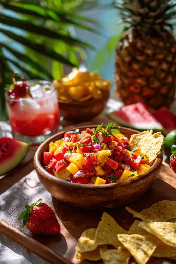 Tropical Dessert Chips and Fruit Salsa with Coconut Chips
