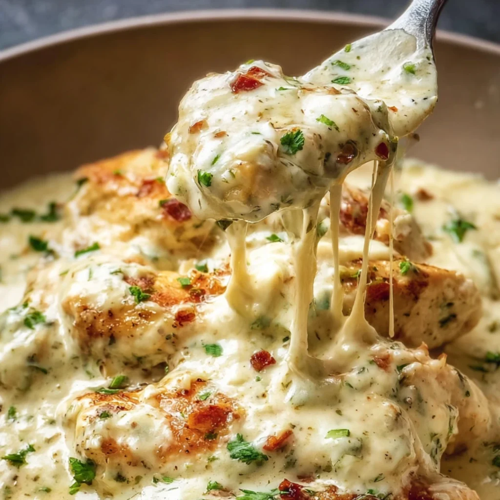 Creamy Crock Pot Ranch Chicken served over rice with parsley garnish