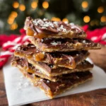 Homemade Christmas cracker toffee made with Club Crackers and pecans on a baking tray