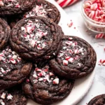 Double Chocolate Peppermint Cookies – Easy Holiday Treat for Christmas Baking 4 Double Chocolate Peppermint Cookies with crushed candy canes on top