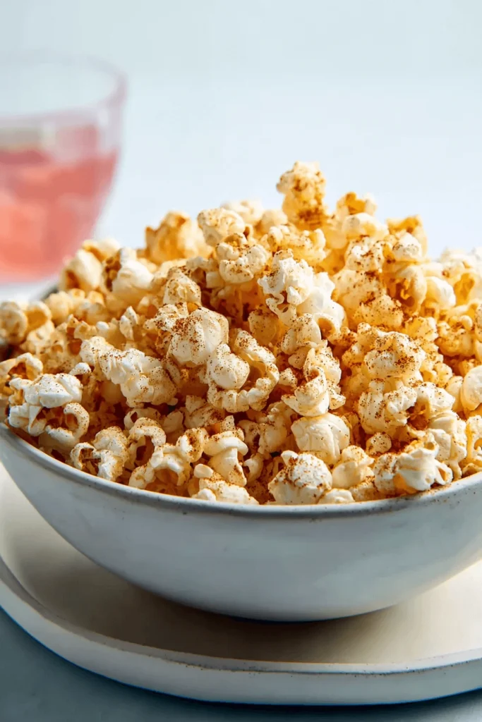 Healthy honey popcorn recipe in ceramic bowl