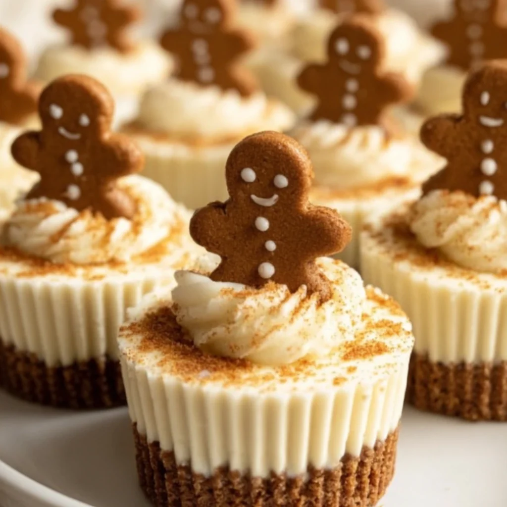 No-Bake Gingerbread Cheesecake Cups topped with whipped cream and cookie crumbs
