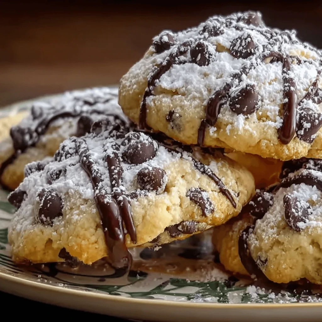 Soft Italian Cannoli Cookies dusted with powdered sugar on a holiday tray.