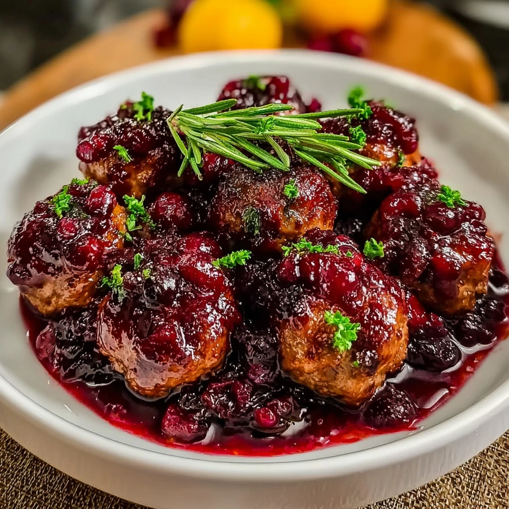 Homemade cranberry sauce meatballs glazed in tangy cranberry chili sauce
