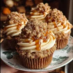 Tray of cozy apple crumble cupcakes with oat crumble topping