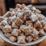 Caramel Apple Puppy Chow in a fall-themed bowl.
