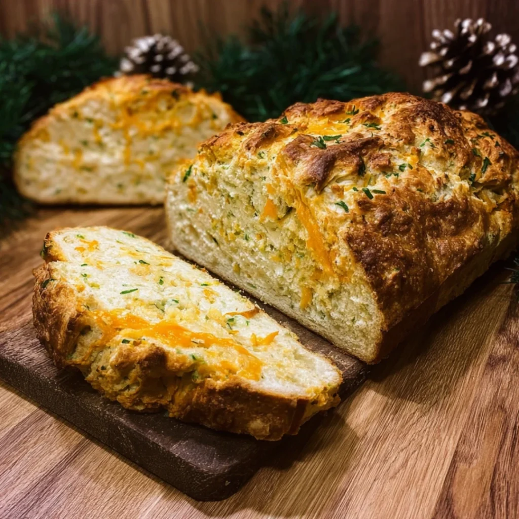 Slice of cheddar and herb soda bread with melted butter