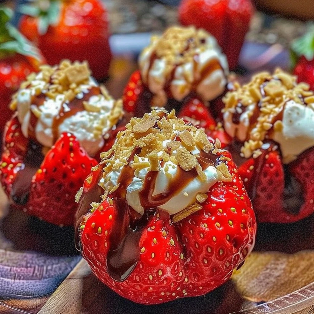 Cheesecake stuffed strawberries arranged on a serving platter